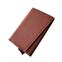 Super thin genius leathercard case RFID blocking metal credit card holder 