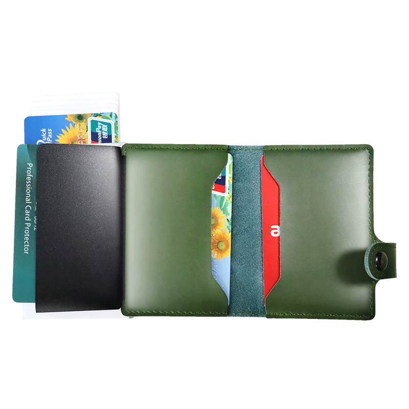 Metal Wallet RFID Blocking Aluminium Pop Up Credit Card Holder PU Leather Wallet